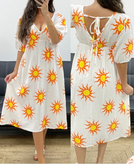 KLEID AUS BAUMWOLLGAZE SUN PE5224 WEISS