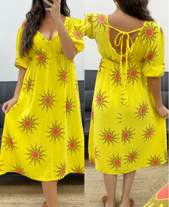 ROBE GAZE DE COTON SOLEIL PE5224 JAUNE