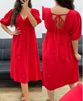 ROBE GAZE DE COTON SOLEIL PE5224 ROUGE