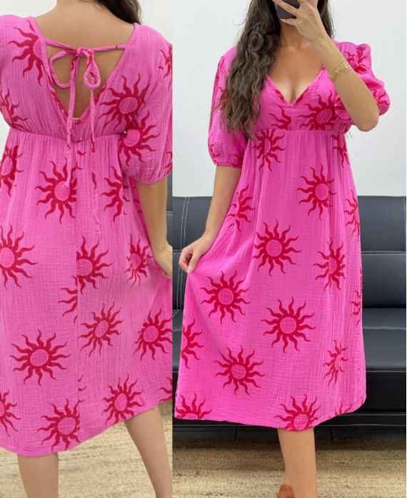 ROBE GAZE DE COTON SOLEIL PE5224 FUSHIA
