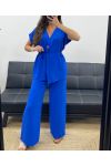 ENSEMBLE TOP A BOUTON-GILET + PANTALON PE5200 BLEU ROYAL