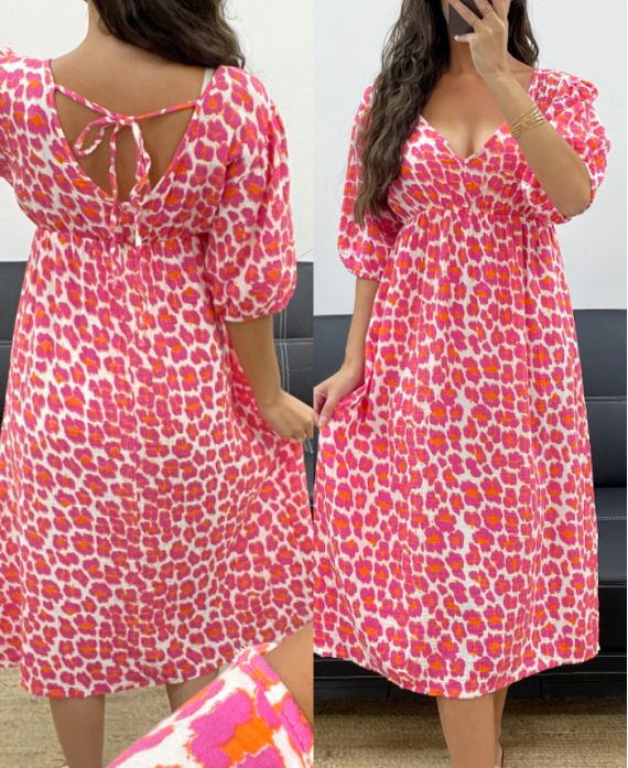ROBE GAZE DE COTON LEO PE5204 FUSHIA