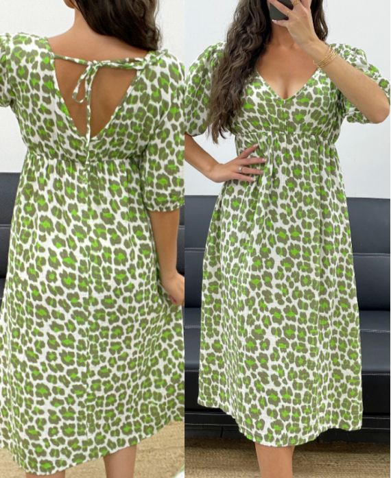 ROBE GAZE DE COTON LEO PE5204 VERT