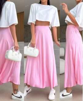ZACHTE VISCOSE LANGE ROK PE2554 ROZE
