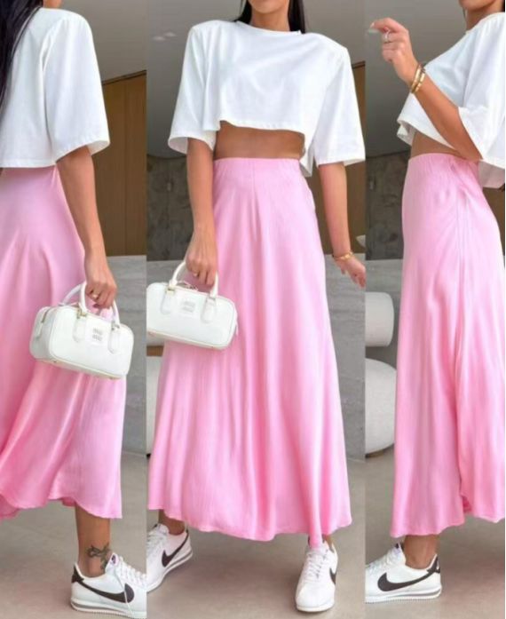 ZACHTE VISCOSE LANGE ROK PE2554 ROZE