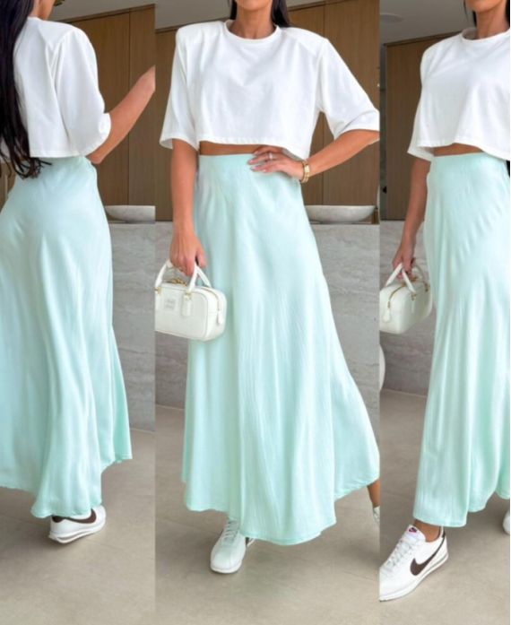 JUPE LONGUE VISCOSE DOUCE PE2554 VERT PASTEL