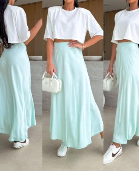 PE2554 SOFT VISCOSE LONG SKIRT PASTEL GREEN