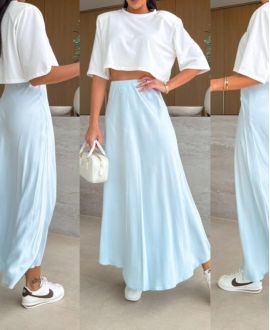ZACHTE VISCOSE LANGE ROK PE2554 HEMELSBLAUW
