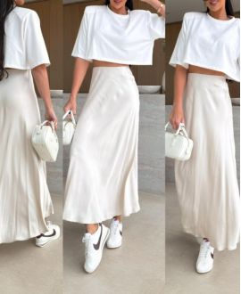 PE2554 BEIGE SOFT VISCOSE LONG SKIRT