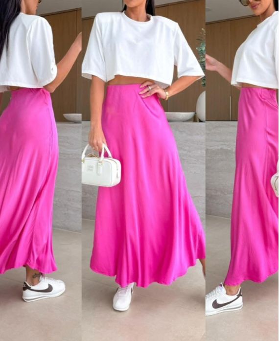 SOFT VISCOSE LONG SKIRT PE2554 FUSHIA