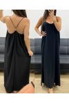 LANGES KLEID MIT PERLEN GEKREUZTER RÜCKEN PE5168 SCHWARZ