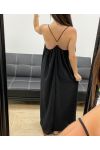 LANGES KLEID MIT PERLEN GEKREUZTER RÜCKEN PE5168 SCHWARZ