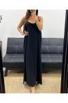 LANGES KLEID MIT PERLEN GEKREUZTER RÜCKEN PE5168 SCHWARZ