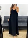 LANGES KLEID MIT PERLEN GEKREUZTER RÜCKEN PE5168 SCHWARZ