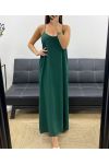 LANGES KLEID MIT KREUZ UND QUER VERLAUFENEM, PERLENBESETZTEM PE5168 EMERALD