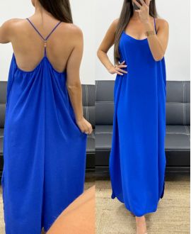 MAXIKLEID MIT PERLENMUSTER UND ÜBERKREUZTEM RÜCKEN PE5168 KÖNIGSBLAU