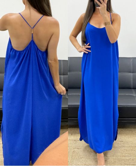MAXIKLEID MIT PERLENMUSTER UND ÜBERKREUZTEM RÜCKEN PE5168 KÖNIGSBLAU