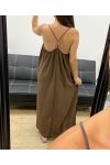 MAXIKLEID MIT PERLENKREUZ UND RÜCKEN PE5168 SCHOKOLADE