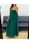 LANGES KLEID MIT KREUZ UND QUER VERLAUFENEM, PERLENBESETZTEM PE5168 EMERALD