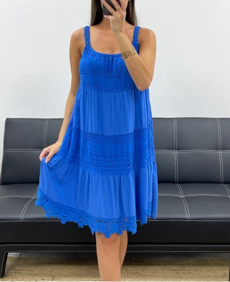 KLEID "BOHEMIAN COLLECTION" MIT SPITZENPASSE KÖNIGSBLAU PE2540