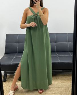 KLEID MIT LANGER SCHLEIFE VORNE PE5176 KAKI
