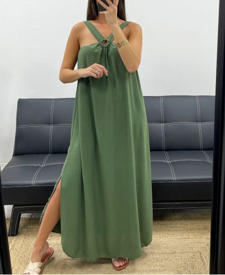 KLEID MIT LANGER SCHLEIFE VORNE PE5176 KAKI