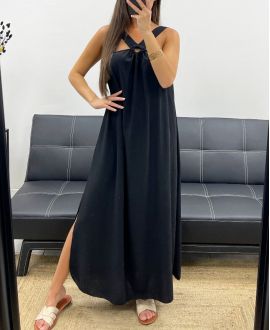 KLEID MIT LANGER SCHLEIFE VORNE PE5176 SCHWARZ