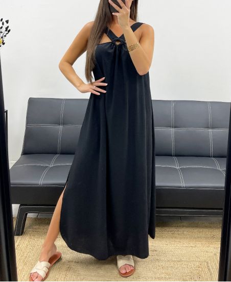 KLEID MIT LANGER SCHLEIFE VORNE PE5176 SCHWARZ