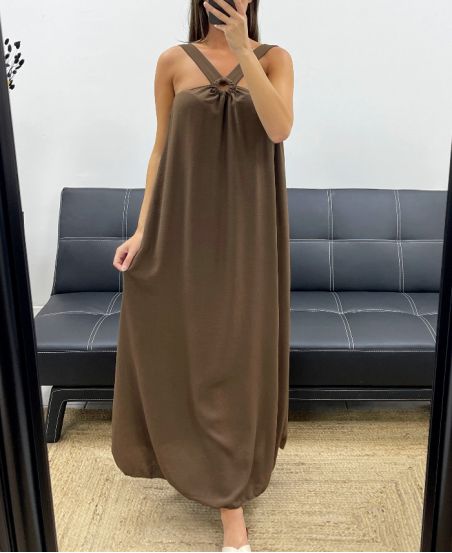 KLEID MIT LANGER SCHLEIFE VORNE PE5176 SCHOKOLADE