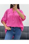BLUSE AUS BAUMWOLLGAZE MIT TASCHE PE0457 FUSHIA