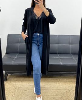 LANG MOHAIR VEST 2 ZAKKEN PE0070 ZWART