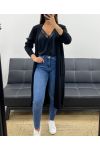 LANG MOHAIR VEST 2 ZAKKEN PE0070 ZWART