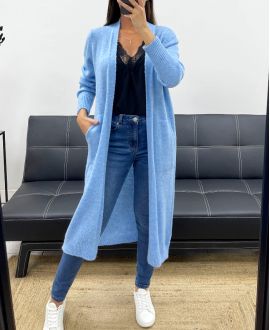2-POCKET MOHAIR LANG VEST PE0070 HEMELSBLAUW