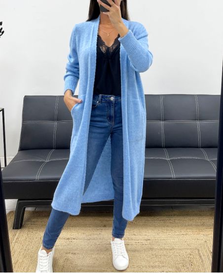 GILET LUNGO 2 TASCHE IN MOHAIR PE0070 AZZURRO