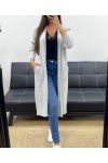GILET LONG MOHAIR 2 POCHES PE0070 GRIS