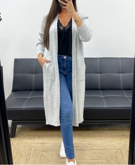 LONG MOHAIR VEST 2 POCKETS PE0070 GREY