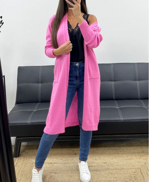 LANG MOHAIR VEST 2 ZAKKEN PE0070 ROZE