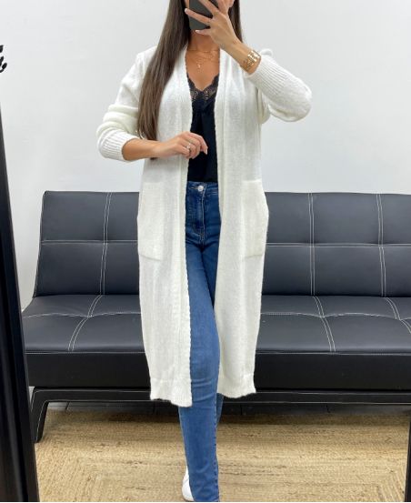 GILET LUNGO IN MOHAIR 2 TASCHE PE0070 BIANCO