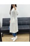 GILET LONG MOHAIR 2 POCHES PE0070 BLANC