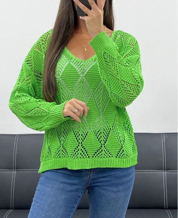 PE0458 HÄKELPULLOVER LIMETTENGRÜN