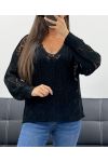 GEHÄKELTER PULLOVER PE0458 SCHWARZ