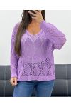 PE0458 FLIEDERFARBENER GEHÄKELTER PULLOVER