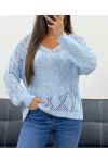 PE0458 HÄKELPULLOVER HIMMELBLAU