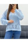 PE0458 HÄKELPULLOVER HIMMELBLAU