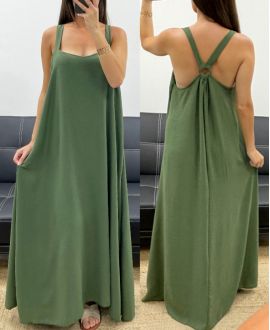 LONG DRESS WITH A BUCKLE BACK SS5194 KAKI