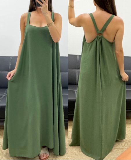 LONG DRESS WITH A BUCKLE BACK SS5194 KAKI