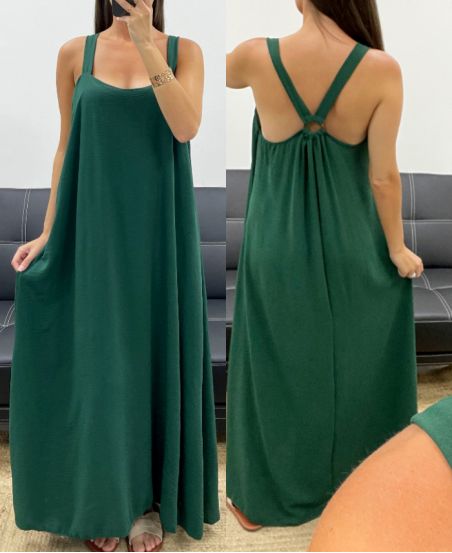 LONG BUCKLE BACK DRESS PE5194 EMERALD