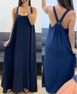LONG BUCKLE BACK DRESS PE5194 NAVY