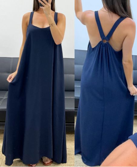 LONG BUCKLE BACK DRESS PE5194 NAVY