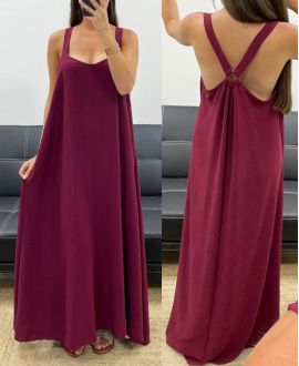 LONG DRESS WITH A BUCKLE BACK PE5194 BURGUNDY